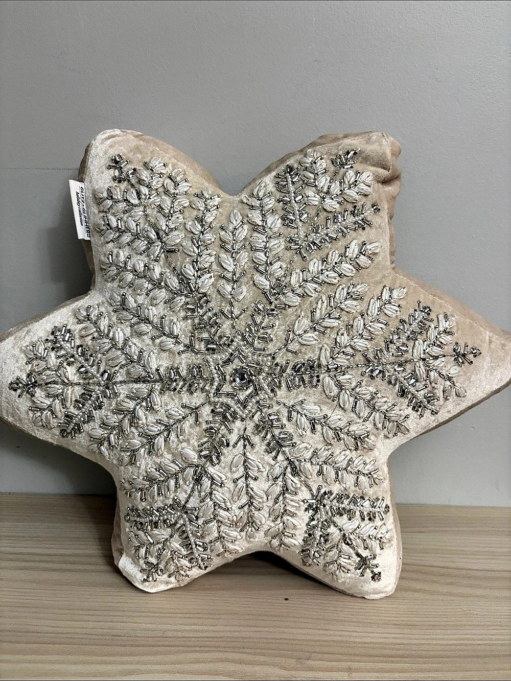 Glitz + Glimmer Embellished Star Accent Pillow in Cream Like New